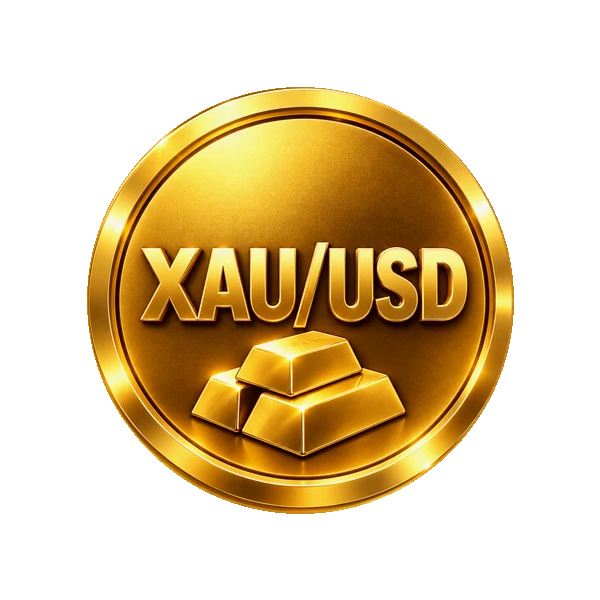 Animated thick golden XAU/USD coin spinning continuously